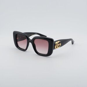 Gucci GG1975S 001 Sunglasses Shiny Black Square Frame, Red Gradient Lenses